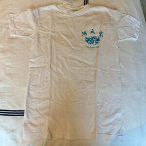 Sandy Liang congee village T-shirt in white with blue graphic